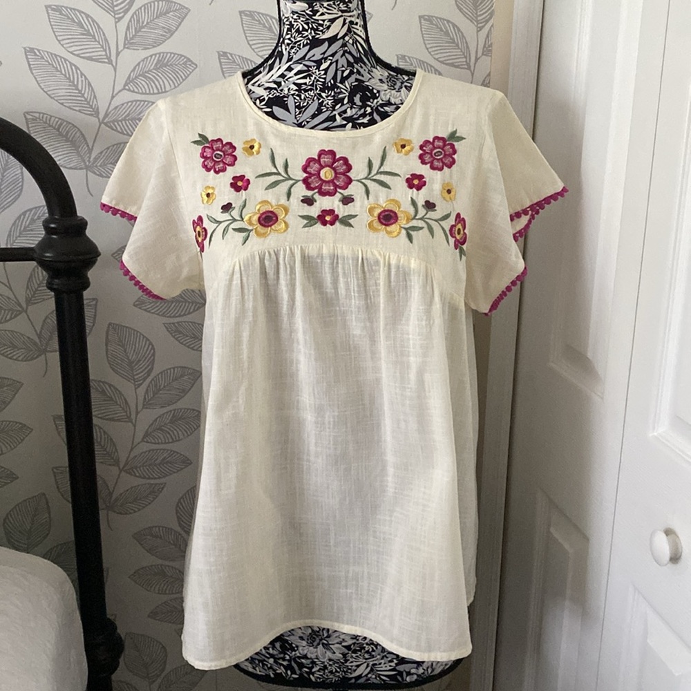 Lularoe cotton babydoll boho embroidered floral top